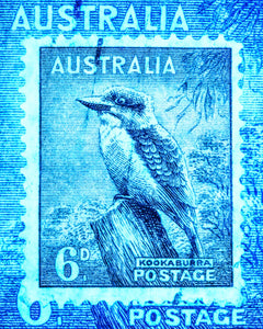 'Australian Kookaburra 1946' Postage Stamp- Limited Edition Print- Blue