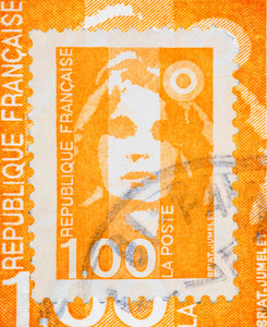 'France Marianne Orange 1990 ' Postage Stamp- Limited Edition Print- Orange