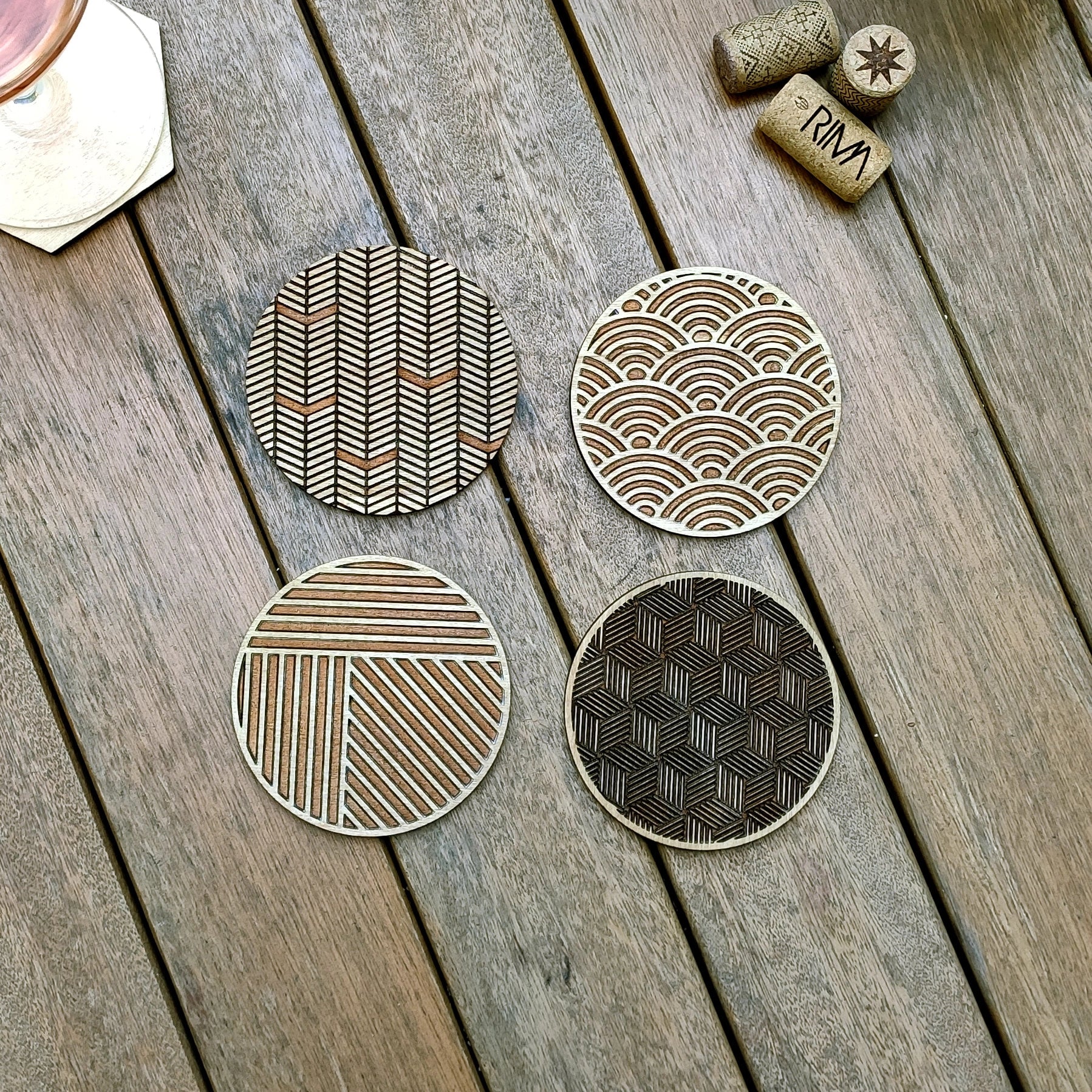 Geometric Wood Coaster Set of Four