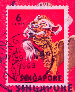 'Singapore Lion Dance 1968' Postage Stamp- Limited Edition Print