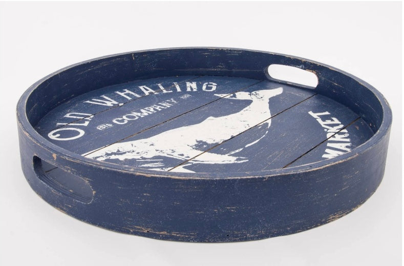 Old Whaling Wood Round Serving Tray
