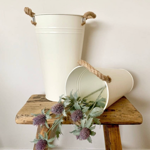 Flower Bucket set (x2)with Rustic  Rope Handles - Cream