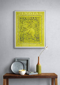 'India Elephant 1949' Postage Stamp- Limited Edition Print - Yellow